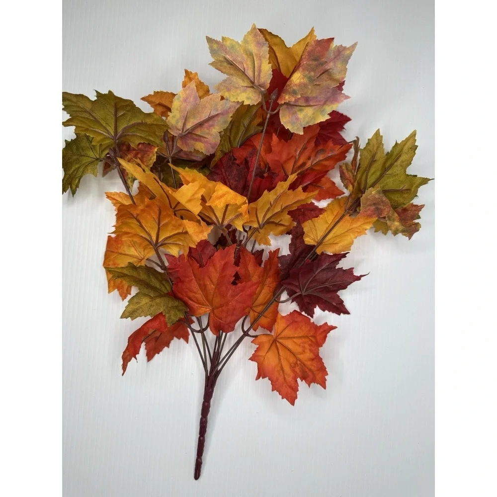 Lot Of 6 Faux Fall Foliage Bushes Maple Round Leaves Orange Red Yellow Autumn